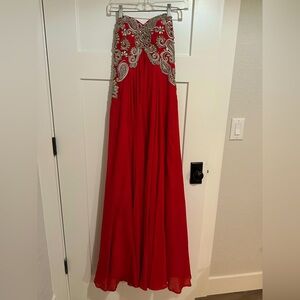 Red Beaded Prom Dress / Ball Gown